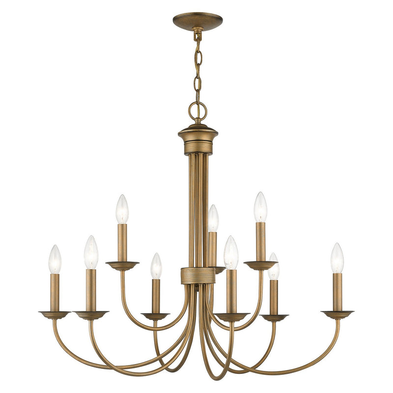 Livex Lighting 42687-48 Nine Light Chandelier, Antique Gold Leaf