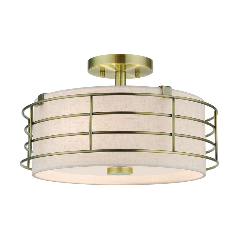 Livex Lighting 55118-01 Three Light Semi-Flush Mount, Antique Brass