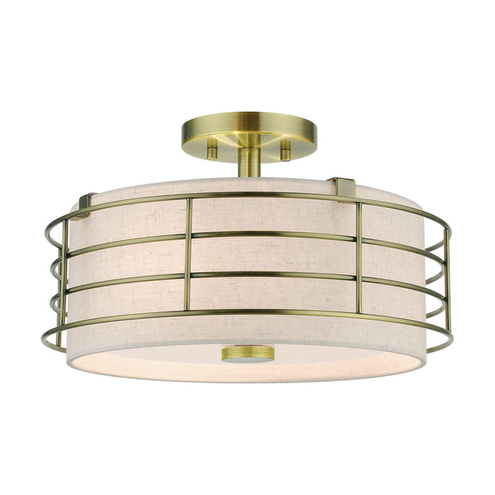 Livex Lighting 55118-01 Three Light Semi-Flush Mount, Antique Brass