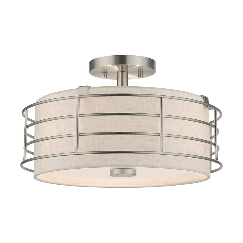 Livex Lighting 55118-91 Three Light Semi-Flush Mount, Brushed Nickel