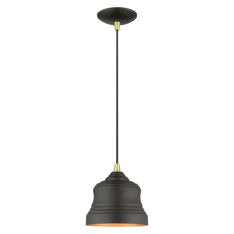 Livex Lighting 55901-07 One Light Pendant, Bronze with Antique Brass