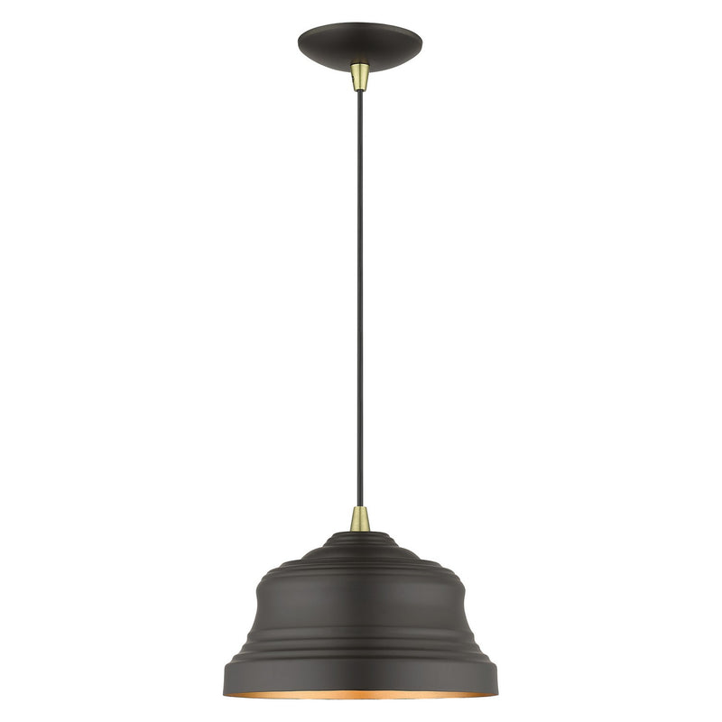 Livex Lighting 55902-07 One Light Pendant, Bronze with Antique Brass