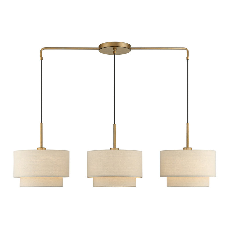 Livex Lighting 58893-48 Three Light Linear Chandelier, Antique Gold Leaf
