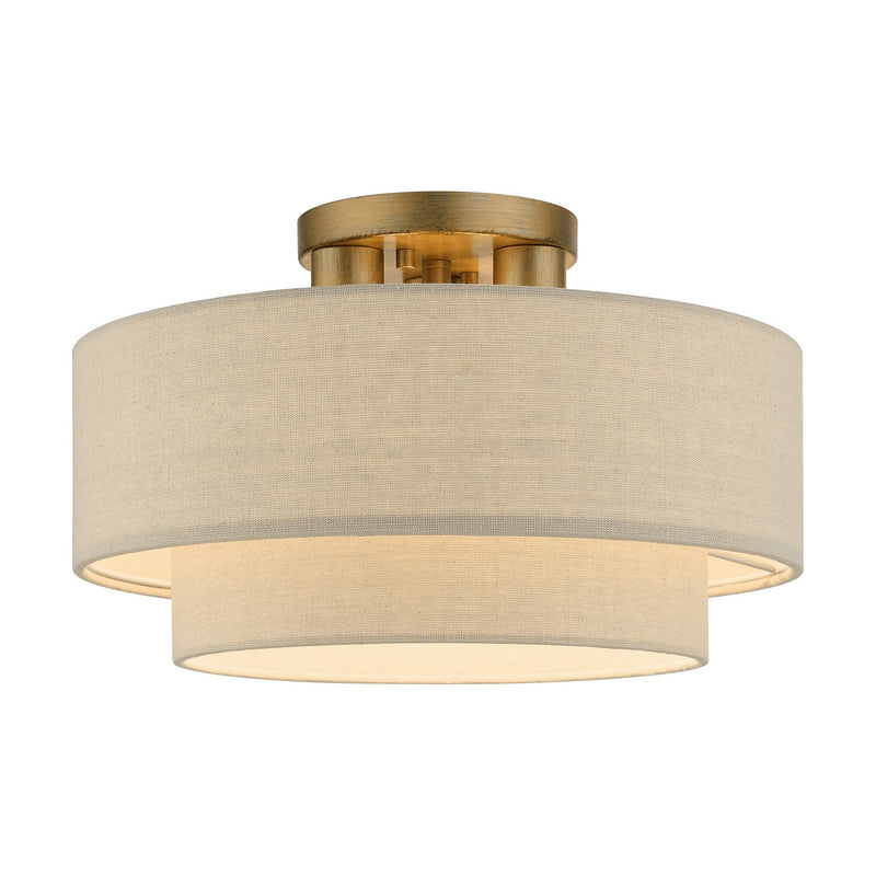 Livex Lighting 58897-48 Three Light Semi-Flush Mount, Antique Gold Leaf
