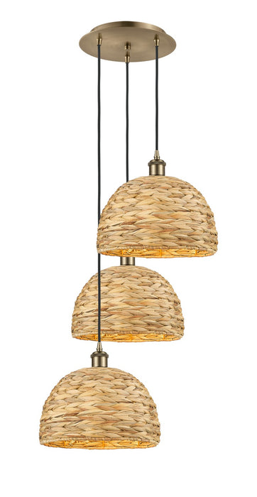 Innovations 113B-3P-AB-RBD-12-NAT Three Light Pendant, Antique Brass