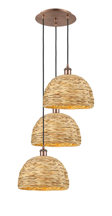 Innovations 113B-3P-AC-RBD-12-NAT Three Light Pendant, Antique Copper