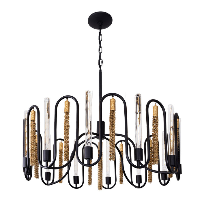 Varaluz 354P12MBAG 12 Light Pendant, Matte Black/Antique Gold