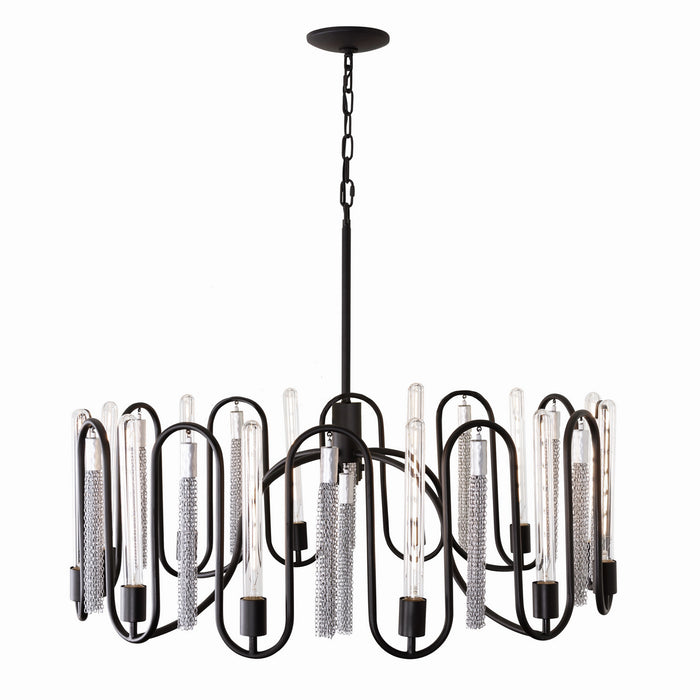 Varaluz 354P12MBCH 12 Light Pendant, Matte Black/Painted Chrome