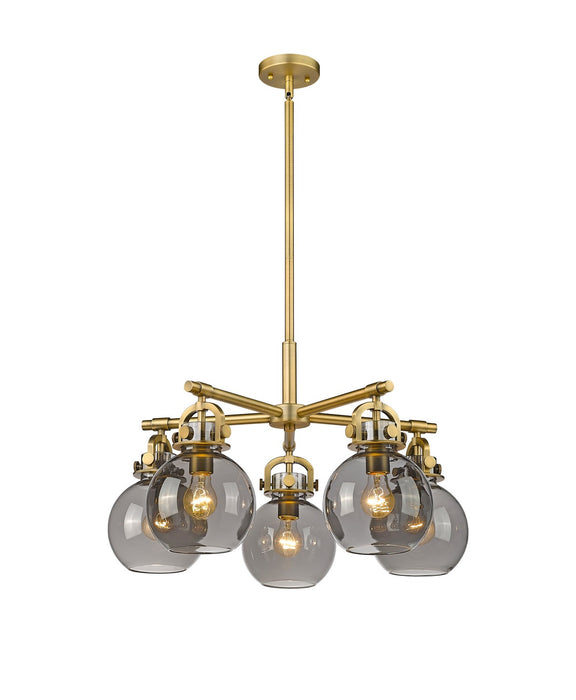 Innovations 410-5CR-BB-G410-7SM Five Light Chandelier, Brushed Brass