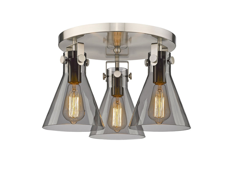 Innovations 411-3F-SN-G411-7SM Three Light Flush Mount, Satin Nickel
