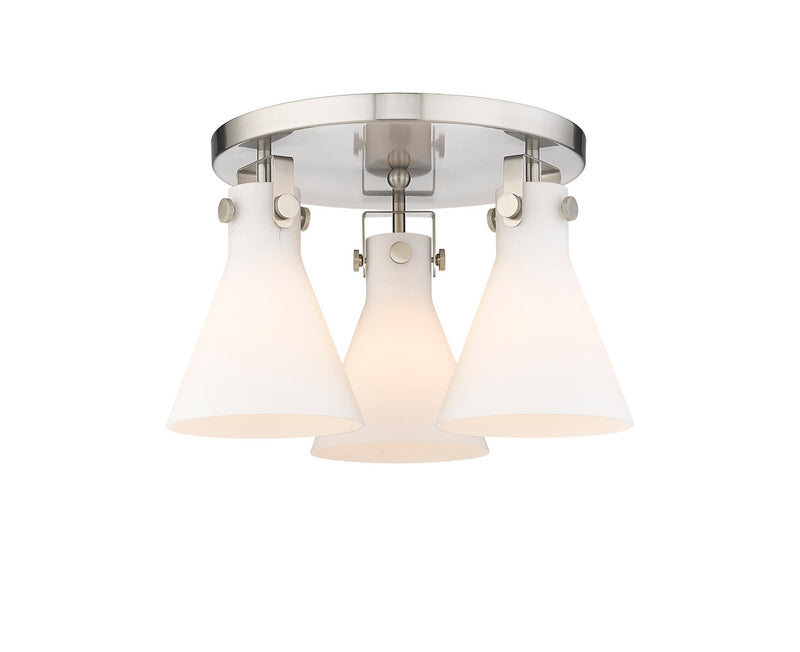 Innovations 411-3F-SN-G411-7WH Three Light Flush Mount, Satin Nickel