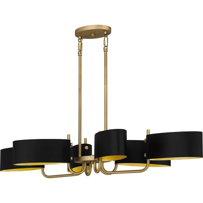 Quoizel MAD641AB Six Light Linear Chandelier, Aged Brass