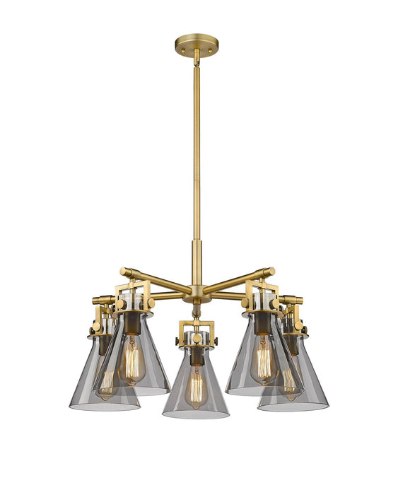 Innovations 411-5CR-BB-G411-7SM Five Light Chandelier, Brushed Brass