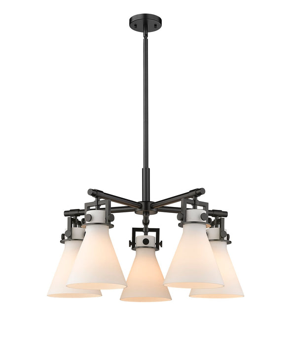 Innovations 411-5CR-BK-G411-7WH Five Light Chandelier, Matte Black