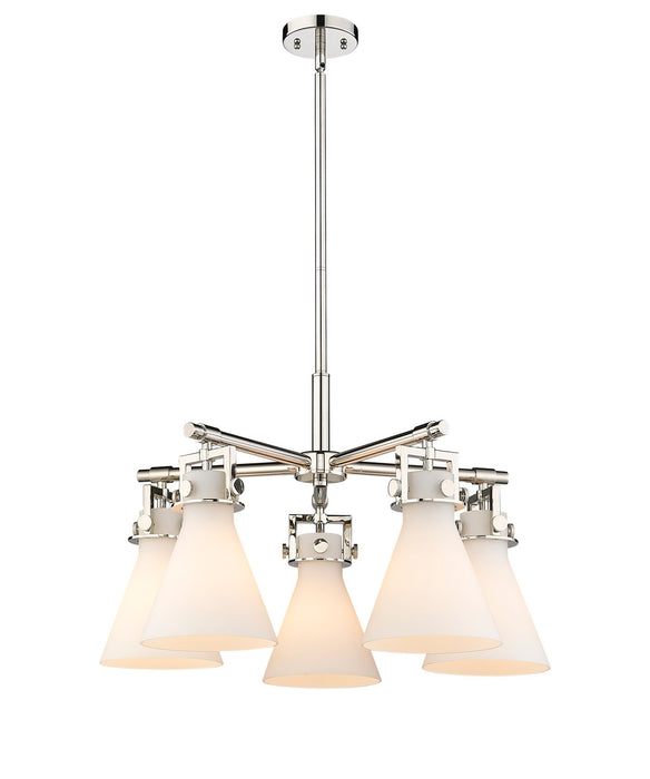 Innovations 411-5CR-PN-G411-7WH Five Light Chandelier, Polished Nickel