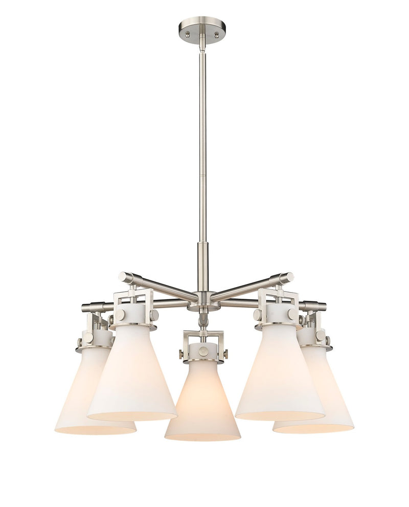 Innovations 411-5CR-SN-G411-7WH Five Light Chandelier, Satin Nickel