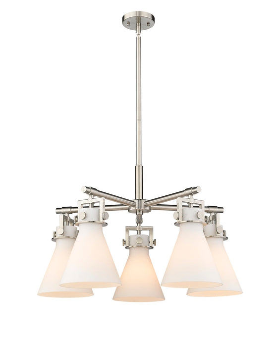 Innovations 411-5CR-SN-G411-7WH Five Light Chandelier, Satin Nickel