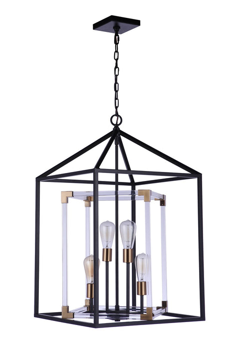 Craftmade 58094-FBSB Four Light Pendant, Flat Black/Satin Brass