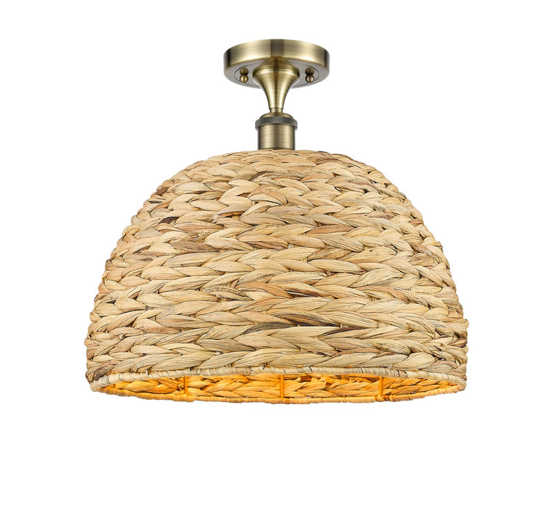 Innovations 516-1C-AB-RBD-16-NAT One Light Semi-Flush Mount, Antique Brass