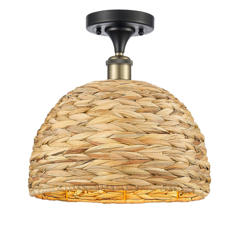 Innovations 516-1C-BAB-RBD-12-NAT One Light Semi-Flush Mount, Black Antique Brass