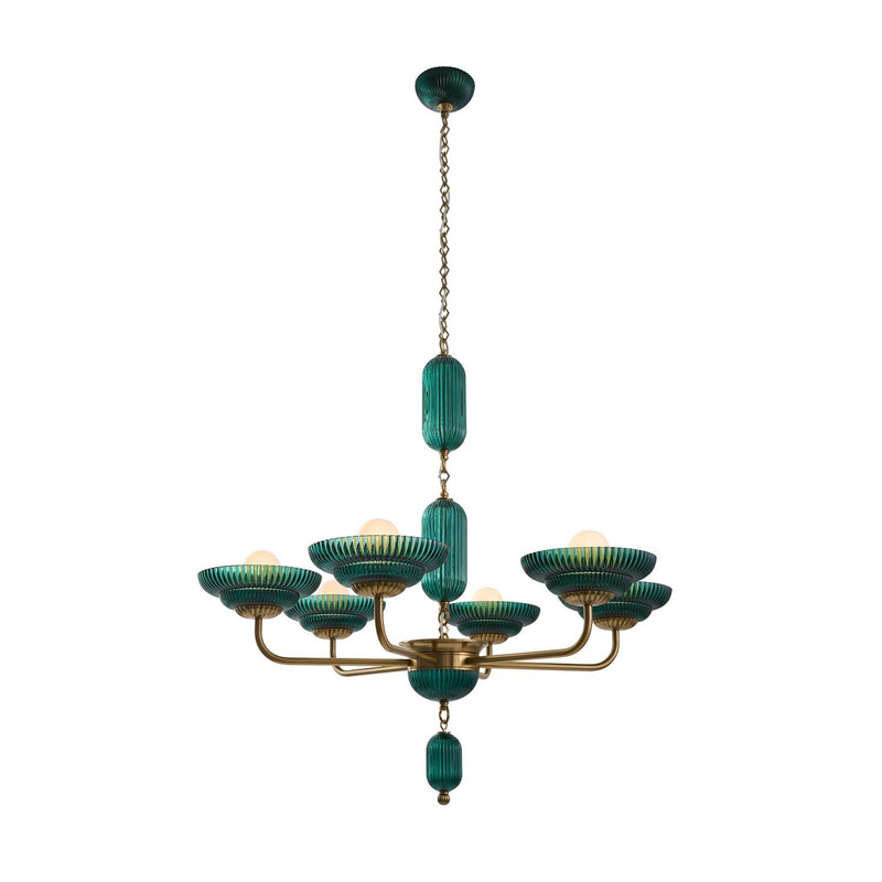Kalco 519671STB Six Light Chandelier, Satin Brass