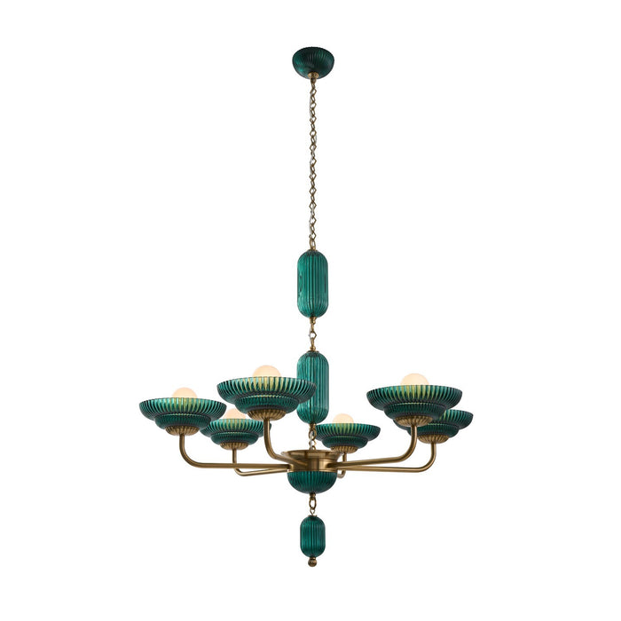 Kalco 519671STB Six Light Chandelier, Satin Brass