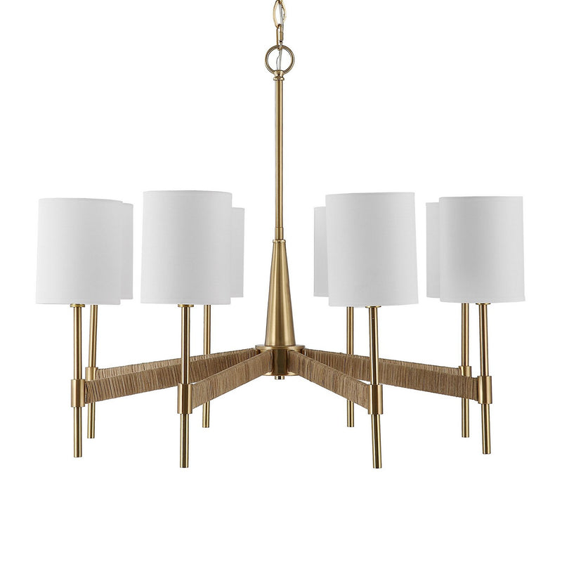 Uttermost 21372 Eight Light Chandelier, Warm Brass With Rattan Wrap