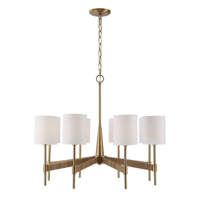 Uttermost 21372 Eight Light Chandelier, Warm Brass With Rattan Wrap