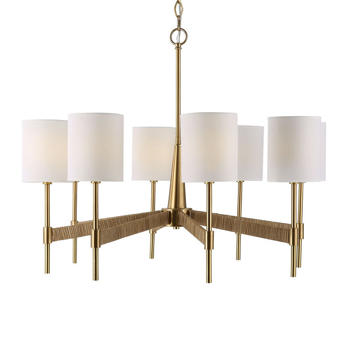 Uttermost 21372 Eight Light Chandelier, Warm Brass With Rattan Wrap