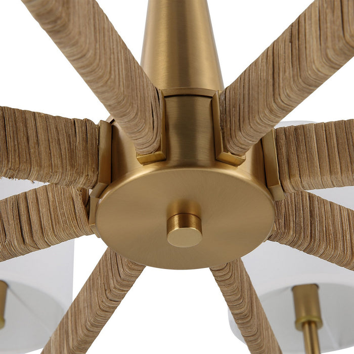 Uttermost 21372 Eight Light Chandelier, Warm Brass With Rattan Wrap
