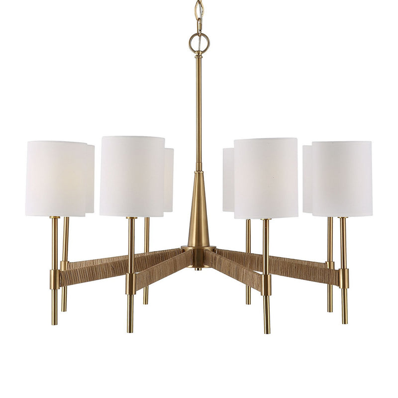 Uttermost 21372 Eight Light Chandelier, Warm Brass With Rattan Wrap