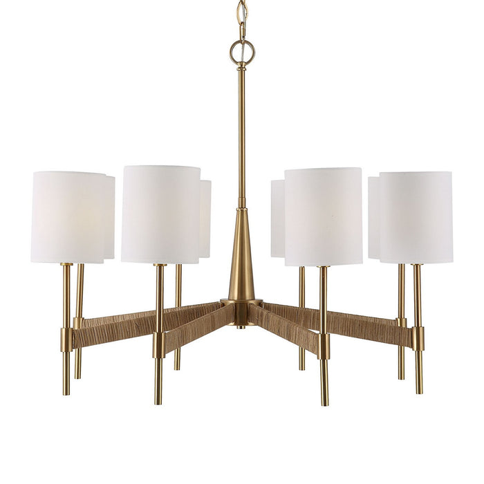 Uttermost 21372 Eight Light Chandelier, Warm Brass With Rattan Wrap