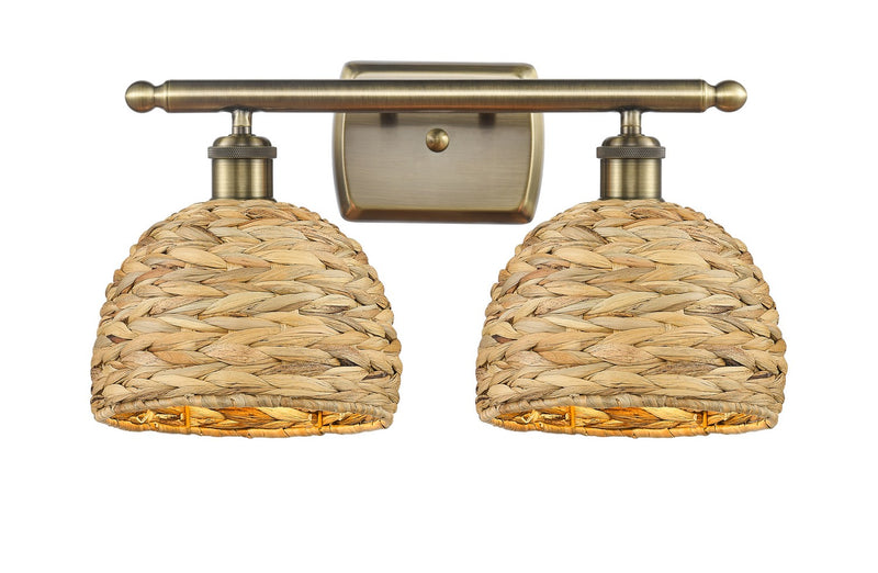 Innovations 516-2W-AB-RBD-8-NAT Two Light Bath Vanity, Antique Brass