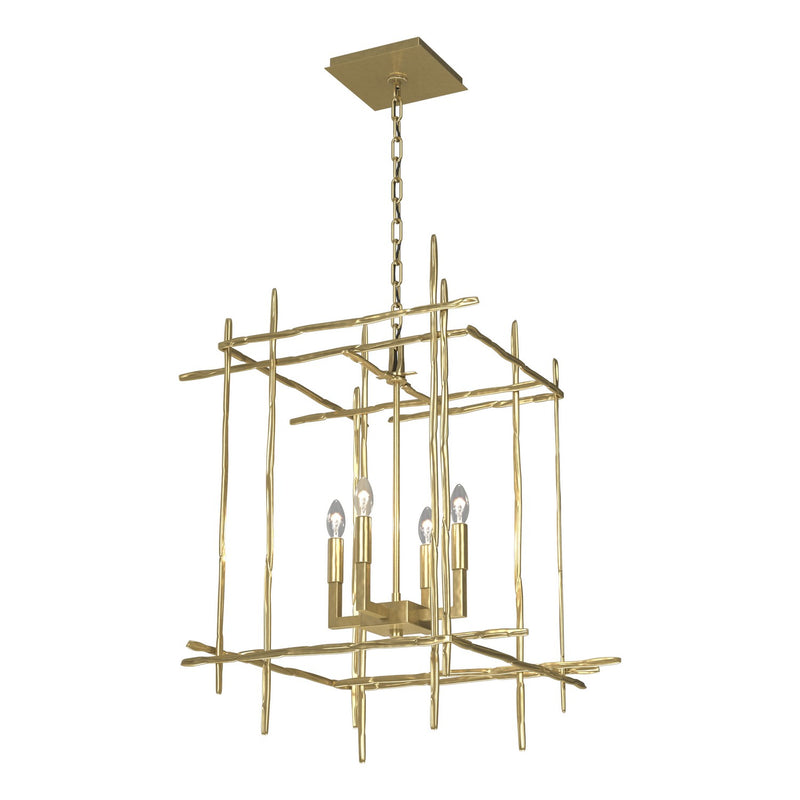 Hubbardton Forge 101316-SKT-86 Four Light Chandelier, Modern Brass