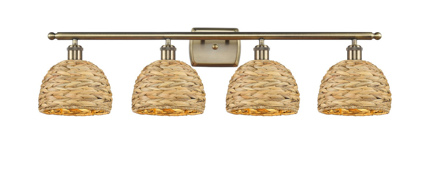 Innovations 516-4W-AB-RBD-8-NAT Four Light Bath Vanity, Antique Brass