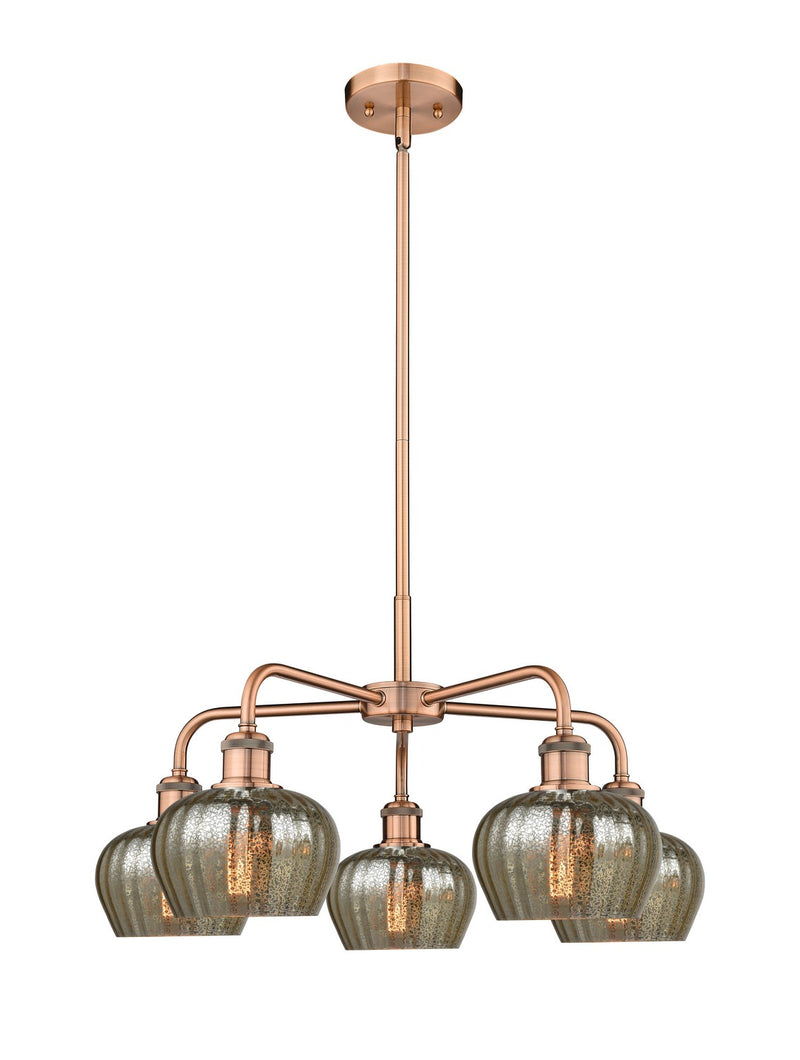 Innovations 516-5CR-AC-G96 Five Light Chandelier, Antique Copper