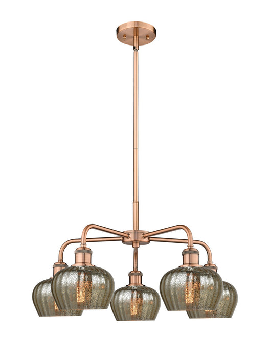 Innovations 516-5CR-AC-G96 Five Light Chandelier, Antique Copper