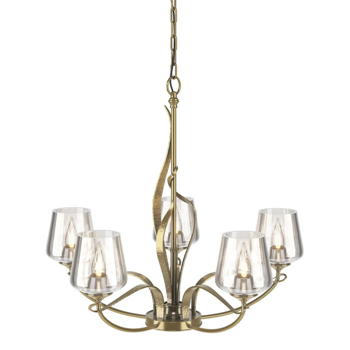 Hubbardton Forge 103040-SKT-86-ZM0236 Five Light Chandelier, Modern Brass
