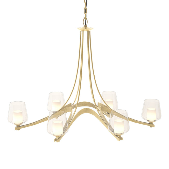 Hubbardton Forge 104116-SKT-86-ZU0291 Six Light Chandelier, Modern Brass