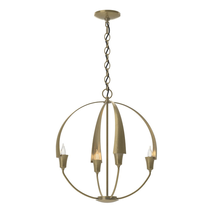 Hubbardton Forge 104201-SKT-86 Four Light Chandelier, Modern Brass