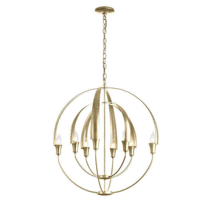 Hubbardton Forge 104205-SKT-86 Eight Light Chandelier, Modern Brass