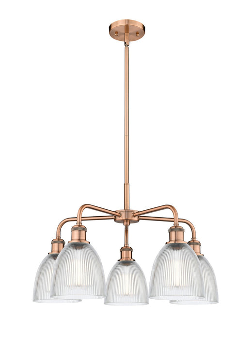 Innovations 516-5CR-AC-G382 Five Light Chandelier, Antique Copper
