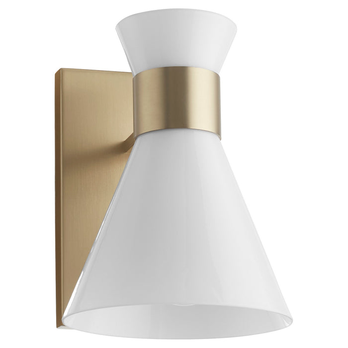 Quorum 5119-1-80 One Light Wall Mount, Aged Brass w/ Gloss Opal