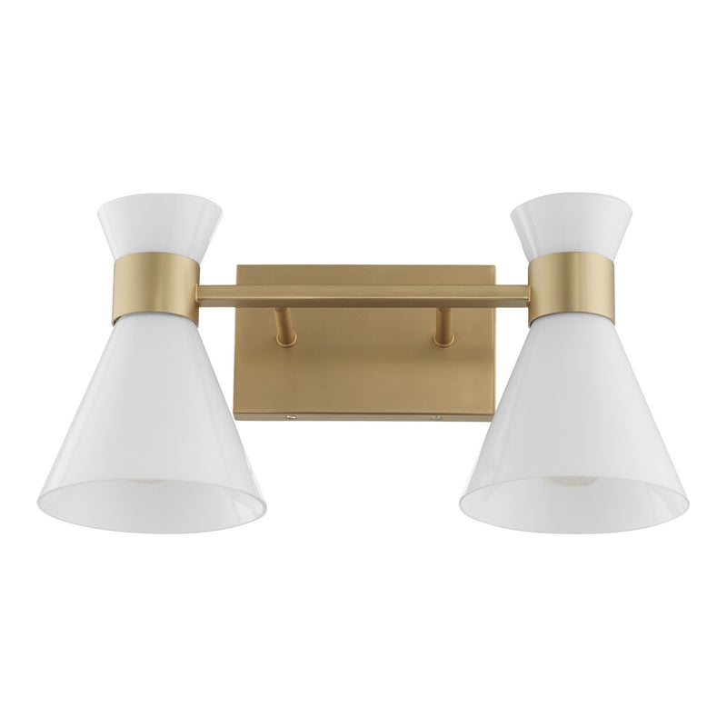 Quorum 5119-2-80 Two Light Vanity, Aged Brass w/ Gloss Opal