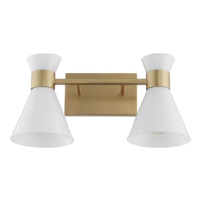 Quorum 5119-2-80 Two Light Vanity, Aged Brass w/ Gloss Opal
