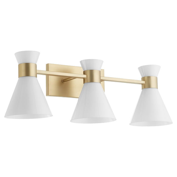 Quorum 5119-3-80 Three Light Vanity, Aged Brass w/ Gloss Opal