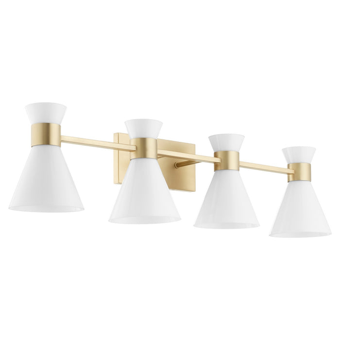 Quorum 5119-4-80 Four Light Vanity, Aged Brass w/ Gloss Opal