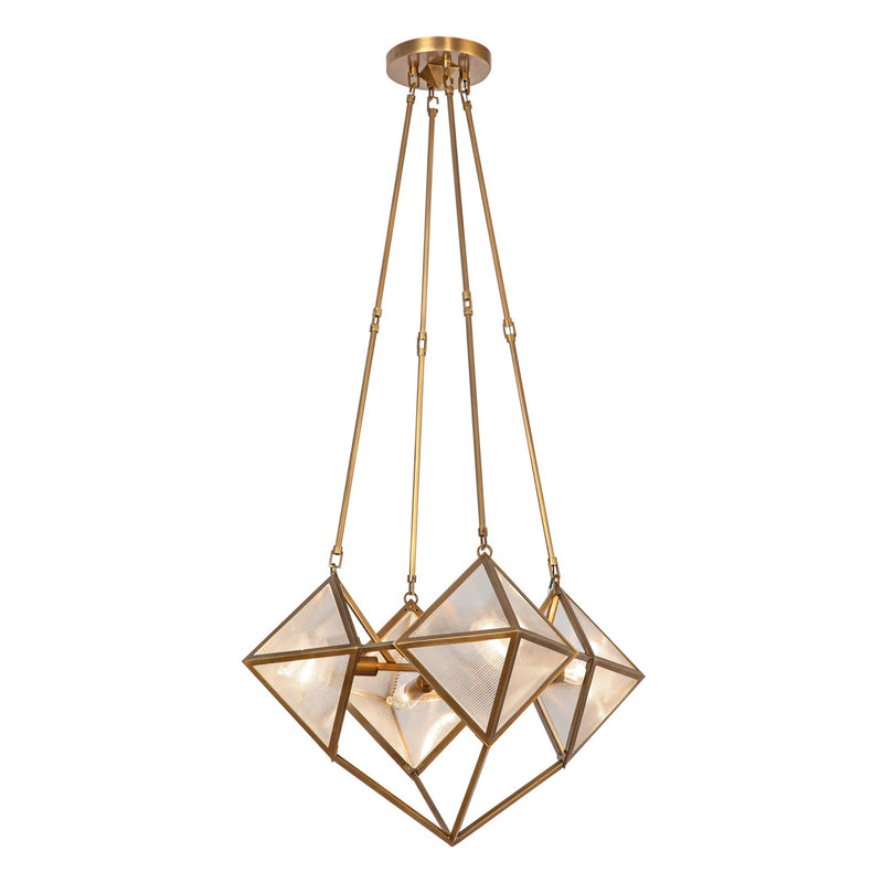 Alora CH332421VBCR Four Light Chandelier, Ribbed Glass/Vintage Brass