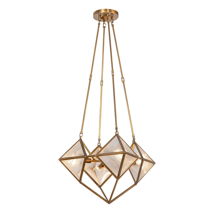 Alora CH332421VBCR Four Light Chandelier, Ribbed Glass/Vintage Brass