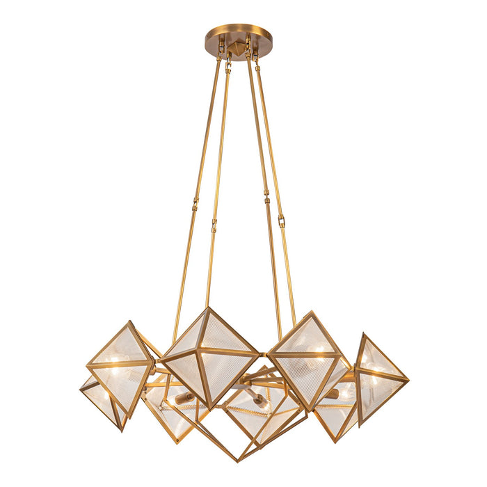 Alora CH332830VBCR Eight Light Chandelier, Ribbed Glass/Vintage Brass